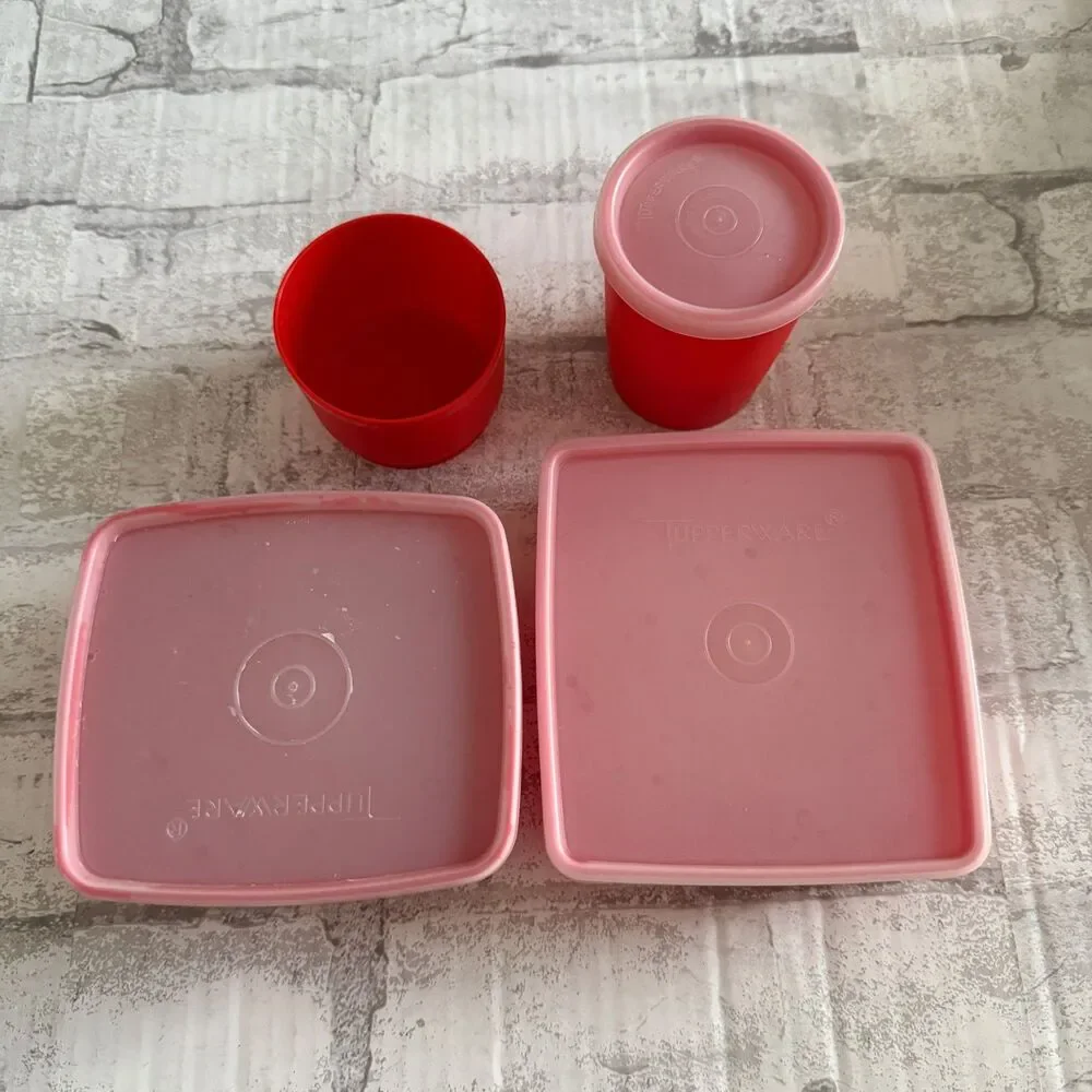Vintage Tupperware Red Pack 'N Carry 5pc Lunch Box Set 1970s Retro Kitchen 1254